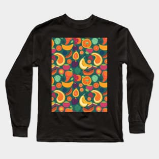 Colorful Fruit Motif in Seamless Pattern V4 Long Sleeve T-Shirt